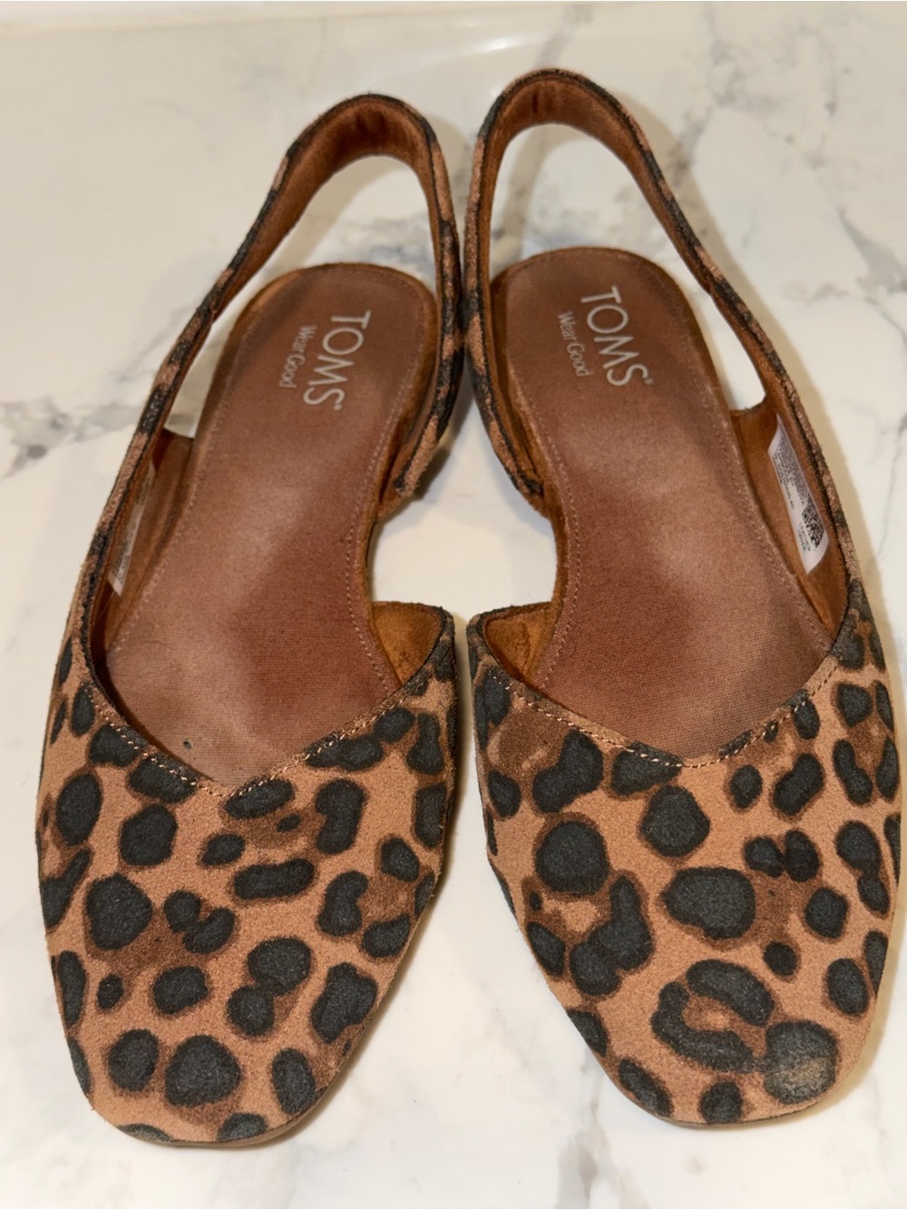 TOMS Leopard Print Slingback Flats - Brown & Black